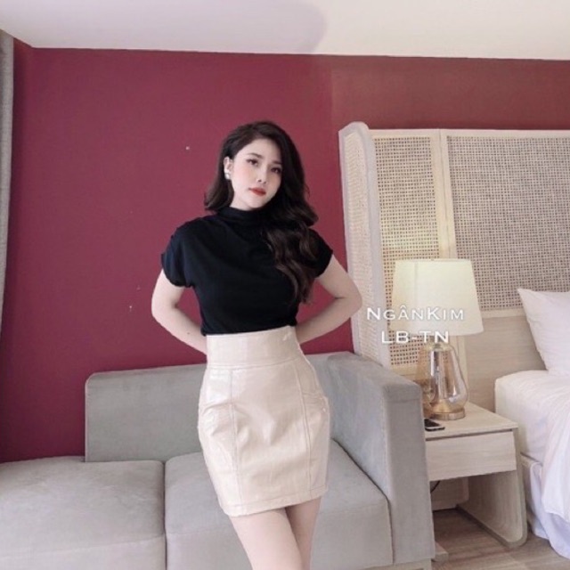 Chân váy da bóng cạp cao QC hot hit