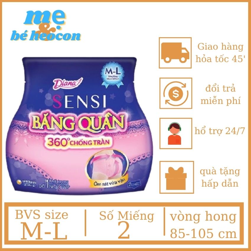 Băng Vệ Sinh Diana Sensi Đêm Dạng Quần Size M-L Vòng Hong 85-105cm + Mevabeheocon123