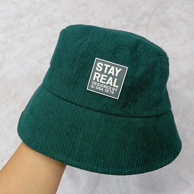 Mũ bucket HAZIN thêu chữ Stay Real vành nón cụp nhung nhiều màu phong cách Unisex phù hợp cả nam nữ