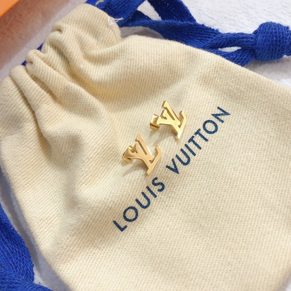 LOUIS VUITTON Khuyên Tai Tròn Bằng Thép Titan In Logo LV Thời Trang