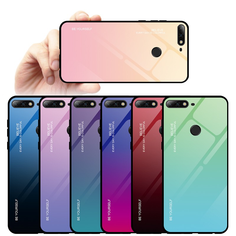 Huawei Y7 2018 Y5 Y6 Prime 2018 7A Pro V20 Ốp điện thoại mặt kính cường lực màu ombre quý phái