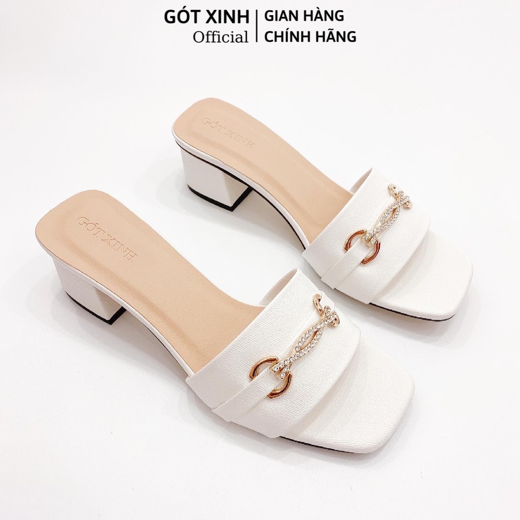 Dép cao gót nữ GÓT XINH D16 mũi vuông quai ngang cao 4cm