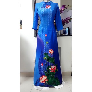 ÁO DÀI HOA SEN - XANH +QUẦN - NHIỀU SIZE