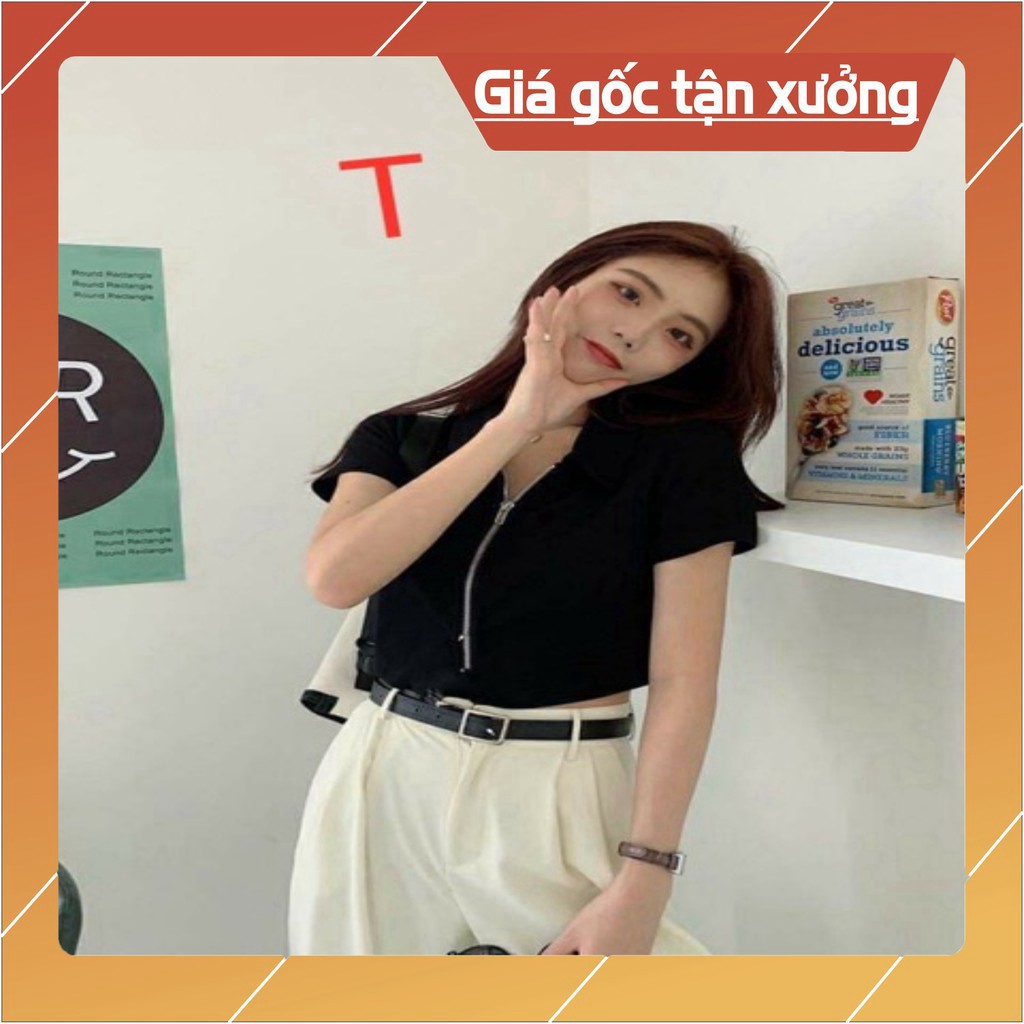 Áo croptop cổ bẻ khoá TT12 | BigBuy360 - bigbuy360.vn