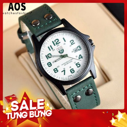-Hàng nhập khẩu Đồng hồ thời trang nam đẹp SOKI chính hãng, dây da mềm đeo êm tay ( Tặng kèm vòng tỳ hưu mạ vàng, Mã: AS