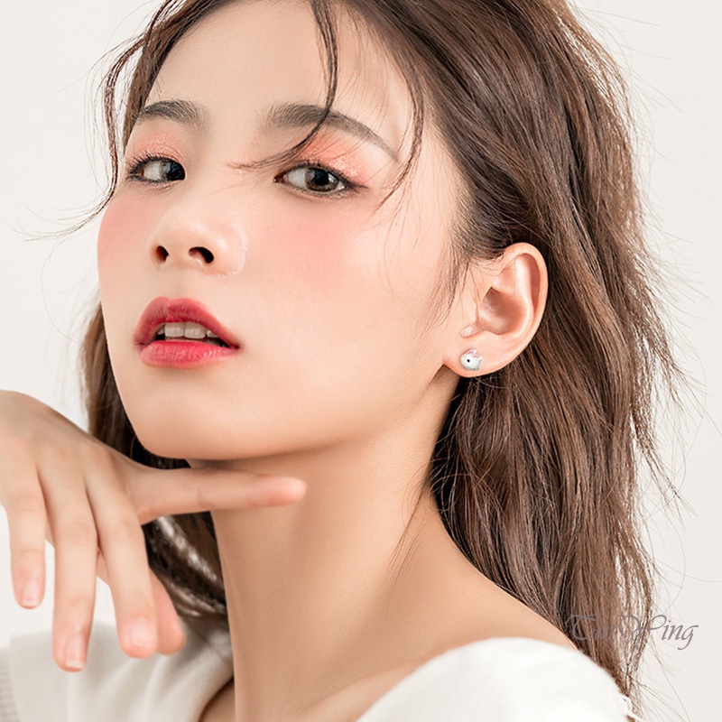 GETNOIVAS Bông Tai Mạ Bạc 925 Hình Thỏ Trắng 3D Thanh Lịch Thời Trang Cho Nữ 925