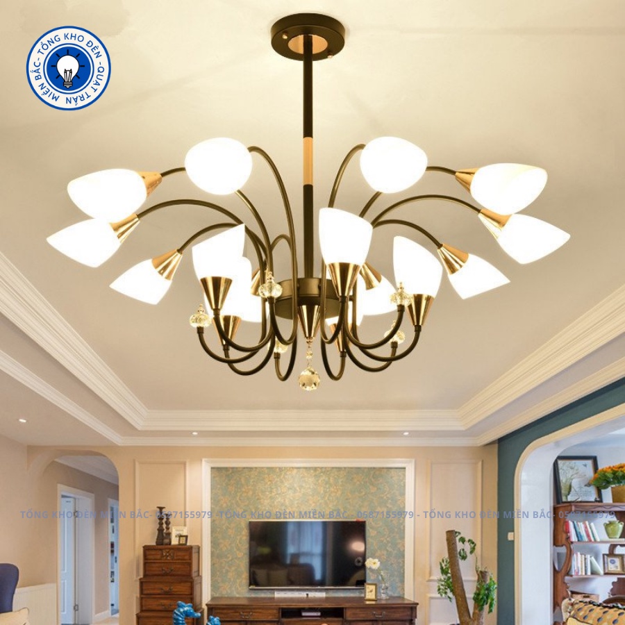 Đèn Chùm Trang Trí_Chùm 15 Tay Tuylip Trang Trí Phòng Khách Bh 24 Tháng