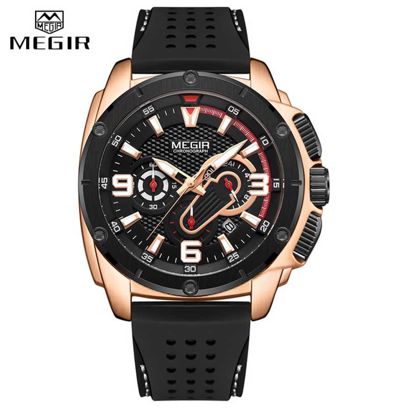 Đồng Hồ Đeo Tay Mặt Tròn Dây Silicone Chống Nước Dành Cho Nam MEGIR