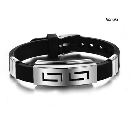 Vòng Tay Cao Su Phối Khoá Thép Không Gỉ Thời Trang Cho Nam