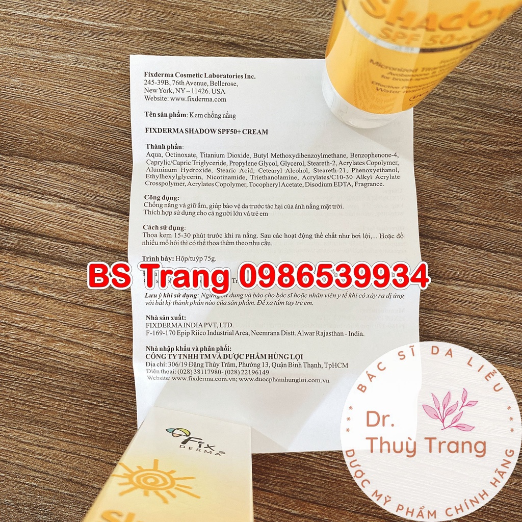 KEM CHỐNG NẮNG FIXDERMA SHADOW SPF50+ CREAM 75gam