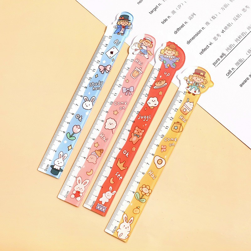 Combo 4 Cây Thước Kiểu In Hình Hoạt Hình Dễ Thương  Dài 15cm