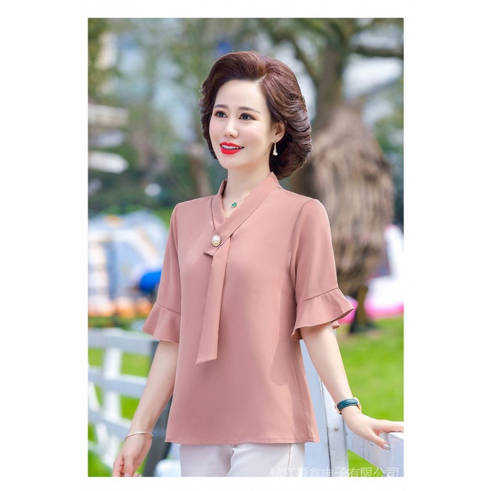 Áo Sơ Mi Chiffon Tay Ngắn Phong Cách Phương Tây Thời Trang Mùa Hè Cho Phụ Nữ Trung Niên 2021