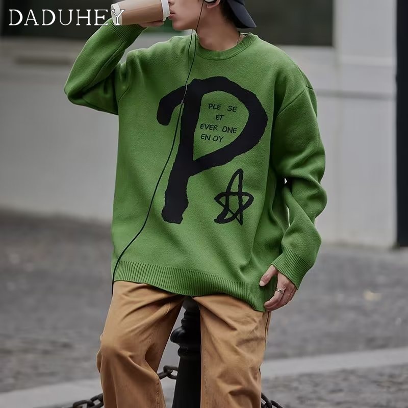 DaDuHey Men's Thin Loose-Fitting Non-Hoodie Pullover Sweater Round Neck Autumn All-Matching Hoodie Casual Top
