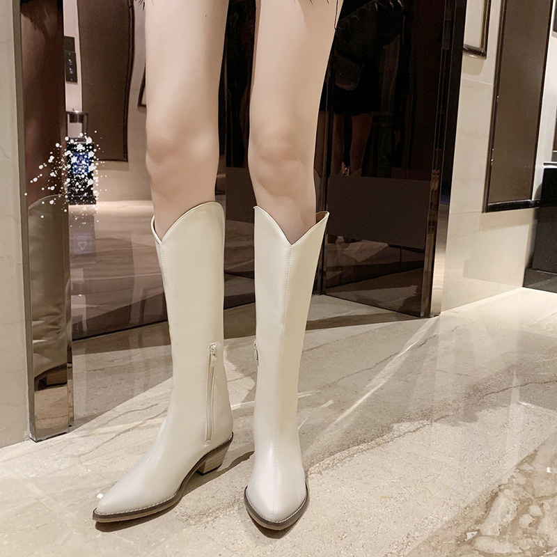 Giày Bốt Cao Gót Màu Trắng Thời Trang Vintage Anh Quốc Cho Nữ