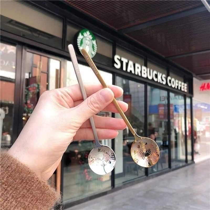 Bộ 4 muỗng thìa starbuck độc đáo ấn tượng, chất liệu inox cao cấp cán màu Kèm hộp đựng, Bảo hành 12 tháng