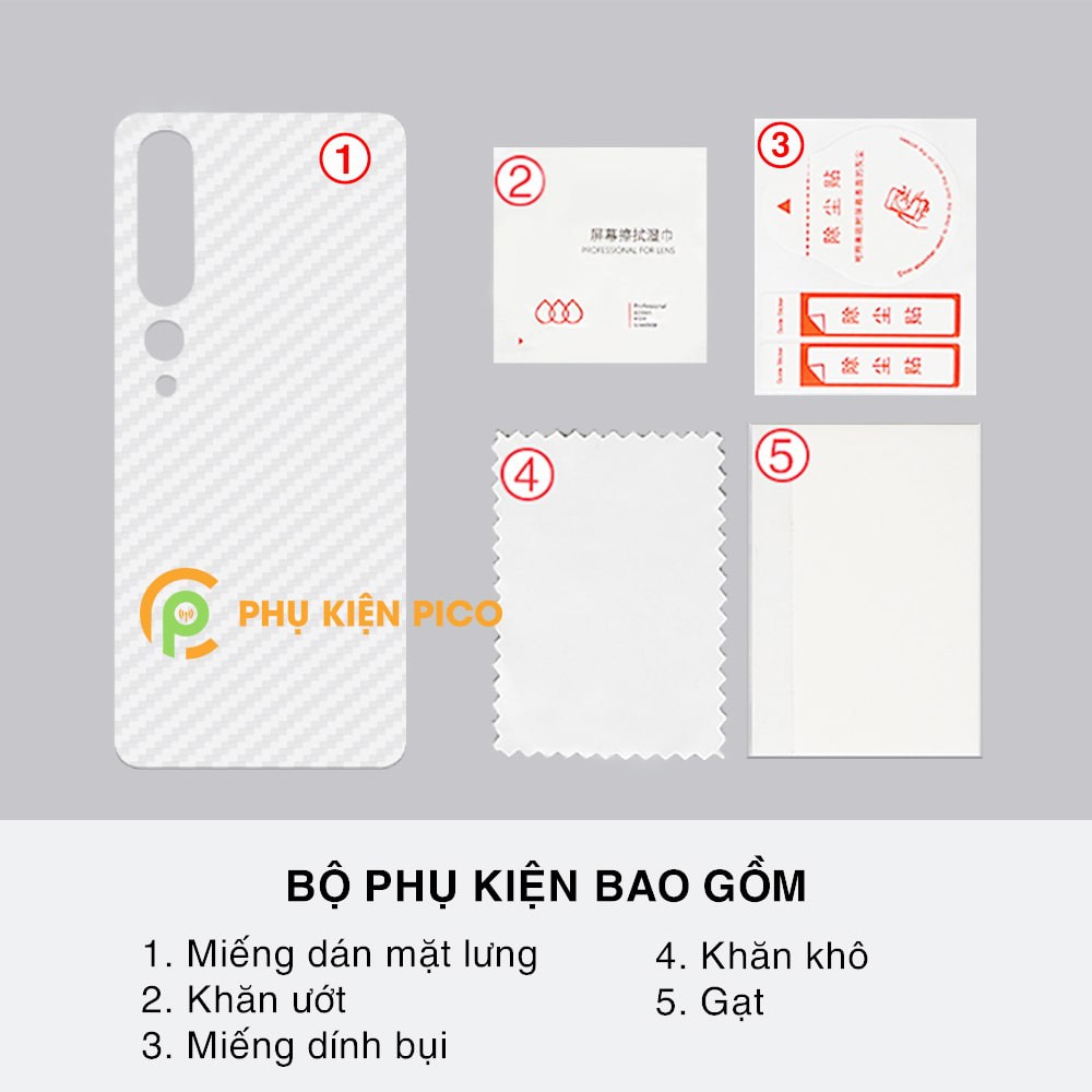 Dán lưng Mi 10 trong suốt nổi vân Carbon 3D tản nhiệt tốt - Dán lưng vân Carbon Xiaomi Mi 10