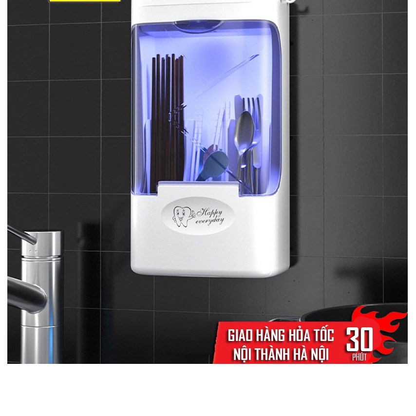 Kệ Đựng Thìa, Đũa, Dĩa Treo Tường Có Nắp Đậy Khử Trùng Bằng Tia UV K-8529 CAO CẤP