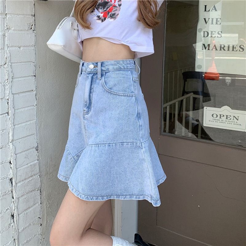 Chân váy jean Đuôi Cá Lưng Cao Thời Trang Plus Size Cho Nữ