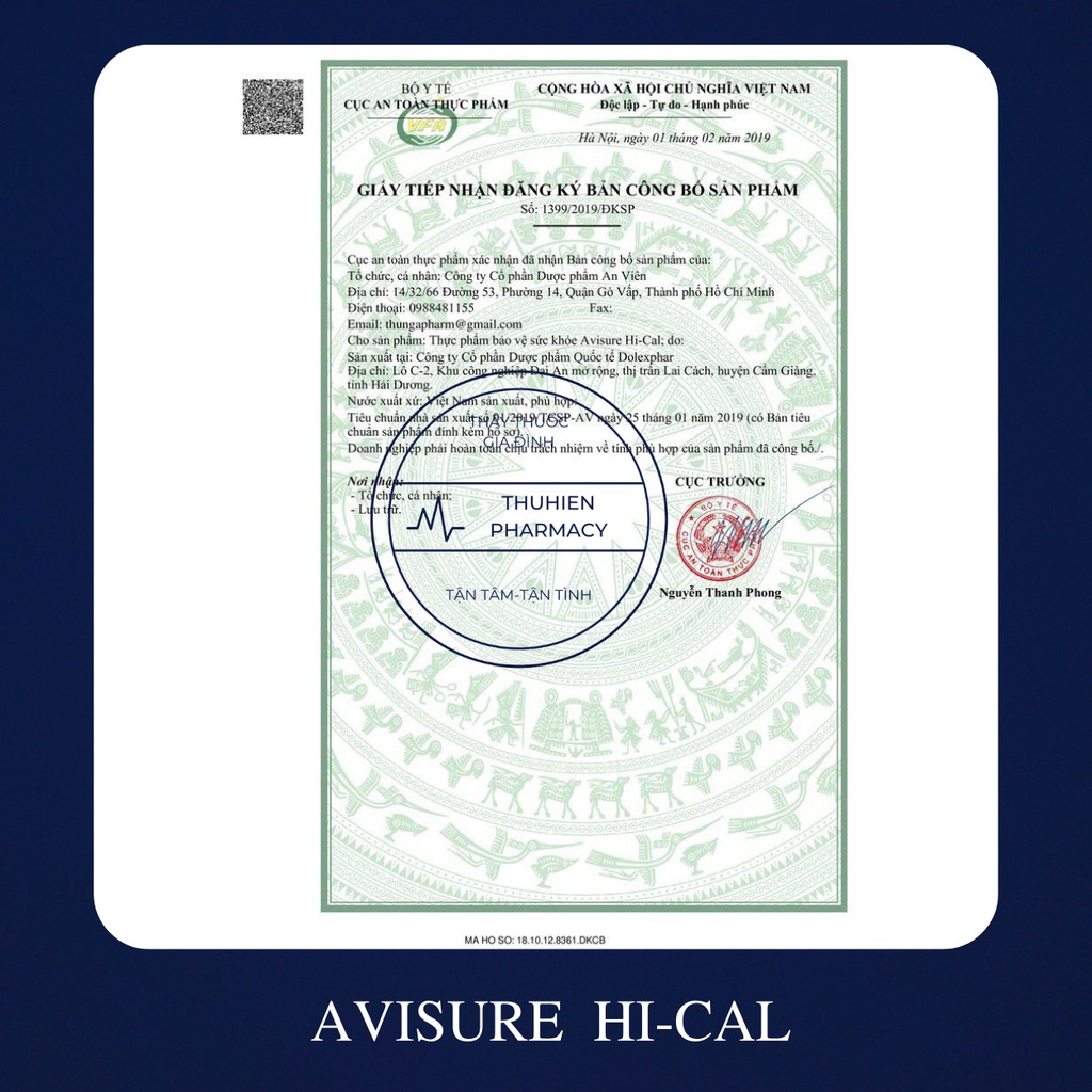 HI-CAL Avisure Canxi Nano tự nhiên cho mẹ bầu