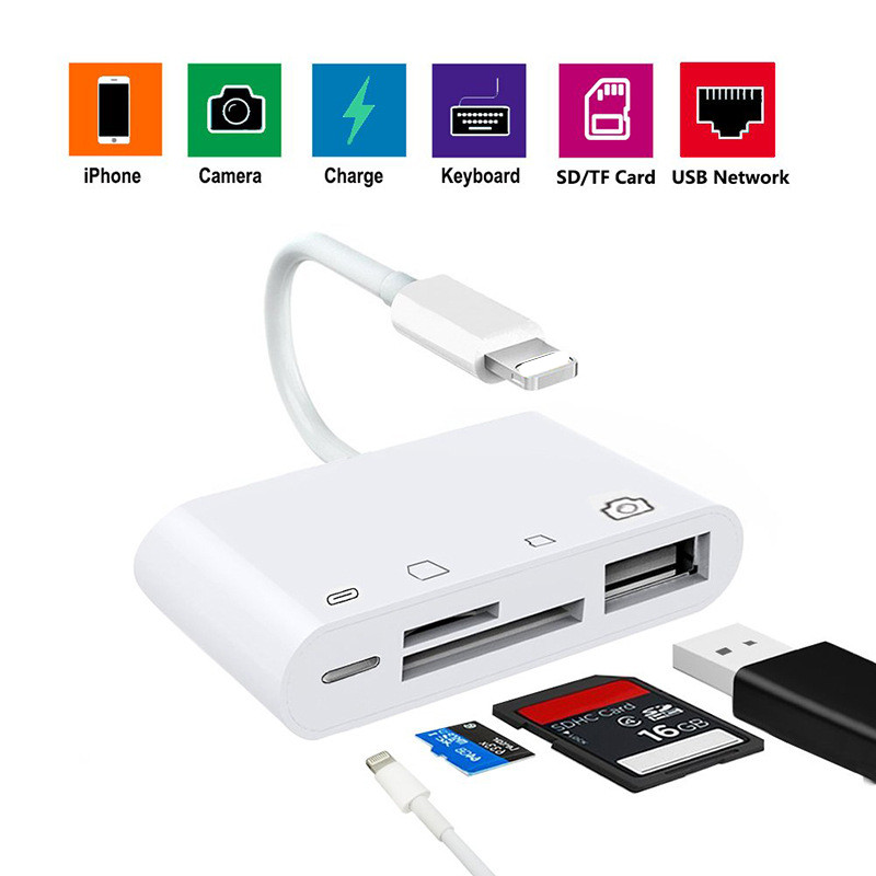 4in1 Lightning to USB 3.0 and SD TF Card Slot and Lightning Port Adapter For TF SD Card Reader Laptop Phone Table