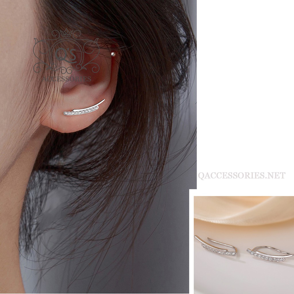 Khuyên tai bạc cong kẹp vành đính đá bông tai bạc ôm vành S925 CURVE Silver Earrings SO00 - KÈM ẢNH THẬT