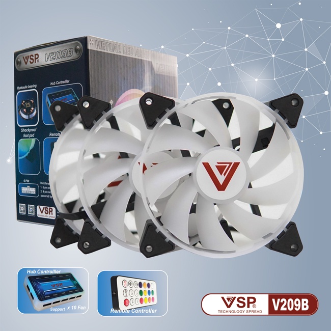 Bộ 3 quạt tản nhiệt VSP V209B LED RGB