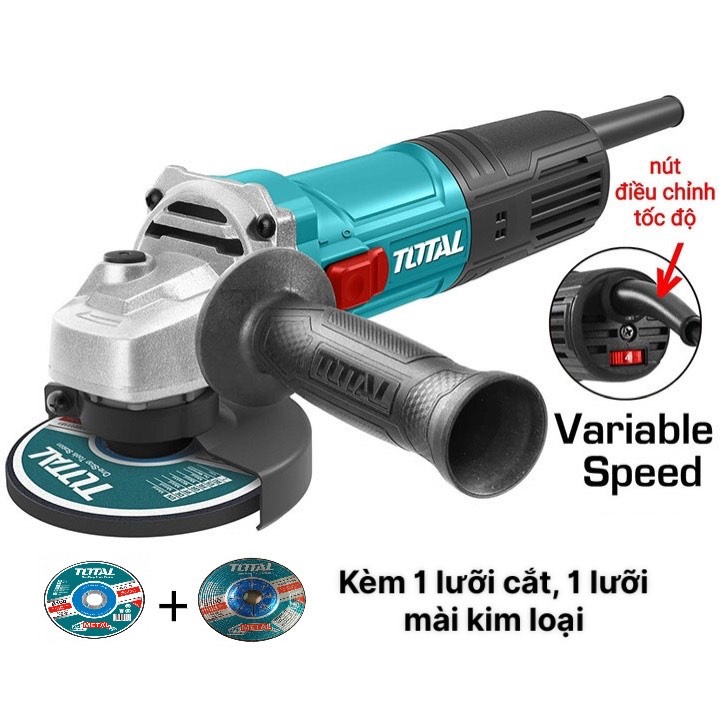 Máy mài góc điều tốc 850W Total TG108100365 (kèm 1 đĩa cắt TAC2211001SA, 1 đá mài kim loại TAC2231001SA)