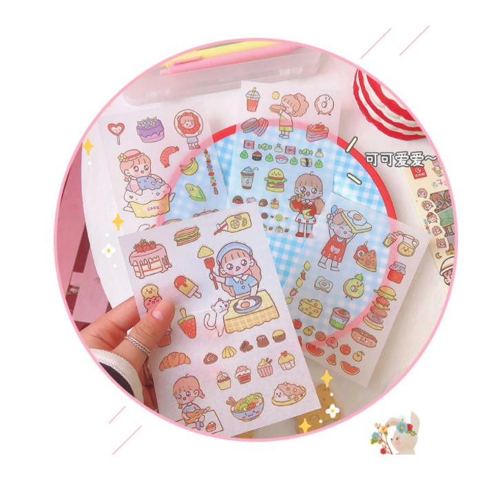 set Sticker cô gái 4 tấm nhũ vàng SSI2 sticker lọ nước hoa hoạt hình sticker trang trí