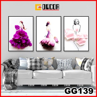Tranh treo tường canvas khung gỗ 3 bứchiện đại, tranh cô gái trang trí phòng khách phòng ngủ spa 139