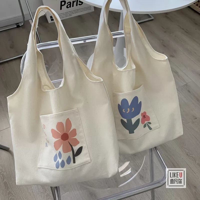 Túi đeo vai vải canvas liền thân có ngăn ngoài hoạ tiết hoa lá Superbag668 283