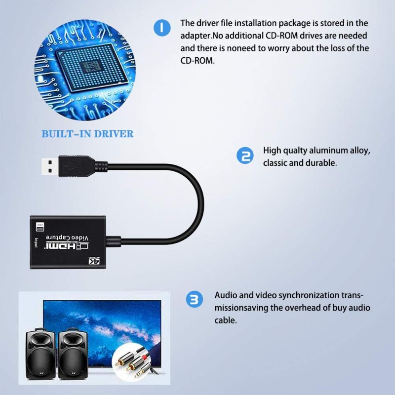 Bộ chuyển đổi capture card HDMI 4K sang USB 3.0 thiết kế tiện dụng