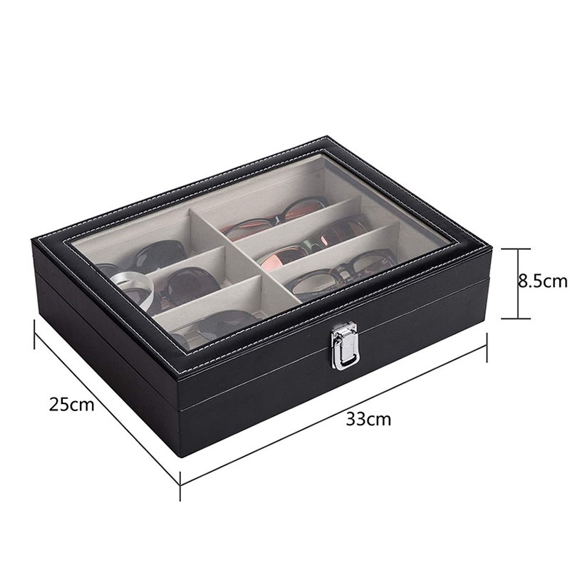 Hộp Đựng Kính Mắt 8 Ngăn Bọc Da Pu Cao Cấp Kích Thước 33x25x8.5cm