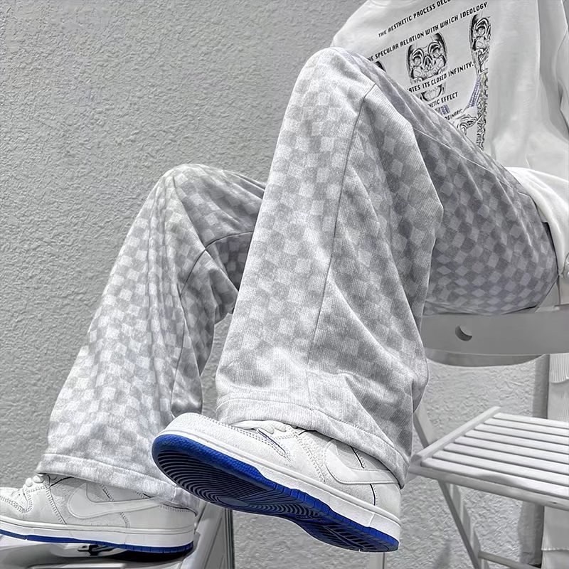 Quần Dài Thể Thao Ống Rộng Họa Tiết Sọc Caro Phong Cách Retro Thời Trang Cho Nam Và Nữ quần vải ống rộng nam