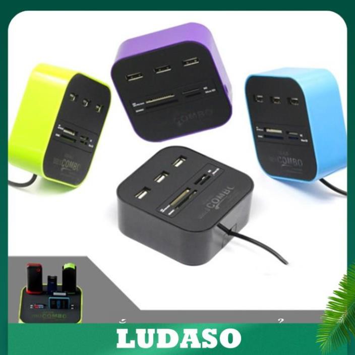 Bộ chia USB HUB kiêm đầu đọc thẻ nhớ 2 in 1 cổng 2.0 giá rẻ mẫu 3 giao màu ngẫu nhiên LUDASO