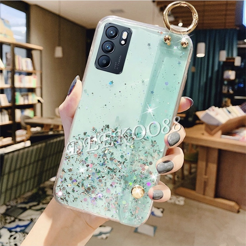 Ốp Điện Thoại TPU Mềm Hình Ngôi Sao Có Dây Đeo Cho OPPO Reno6 Z Reno 6Z 5 5Pro 5F 4 4Pro 4G 5G Reno6 Reno5 F Pro Reno4 Pro