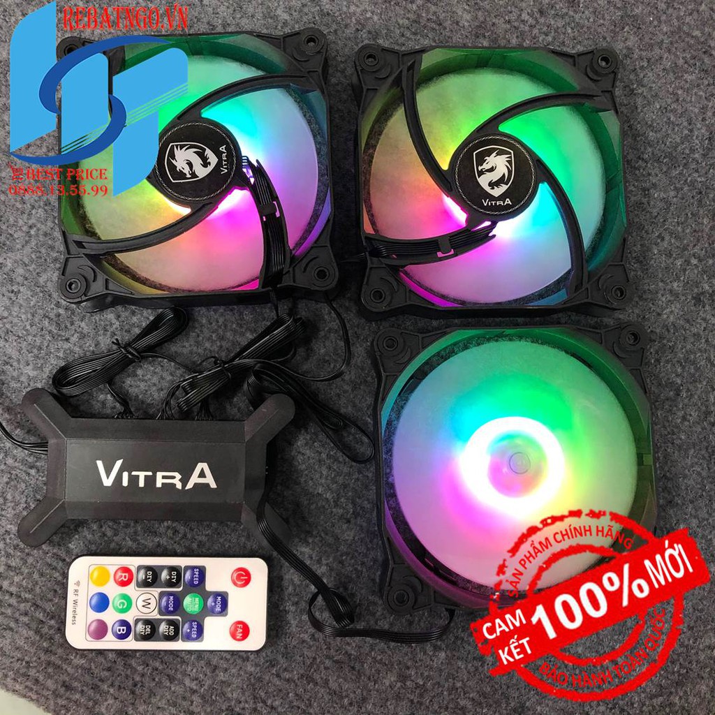 Bộ 3 Quạt – Fan case Vitra RAINBOW RGB và bộ hub điều khiển đa chế độ LED