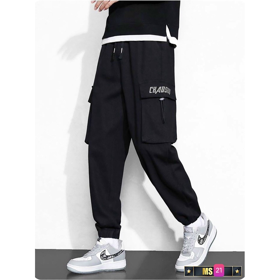 Quần Jogger Kaki thể thao lưng thun ống bó túi hộp đen kem phong cách M139