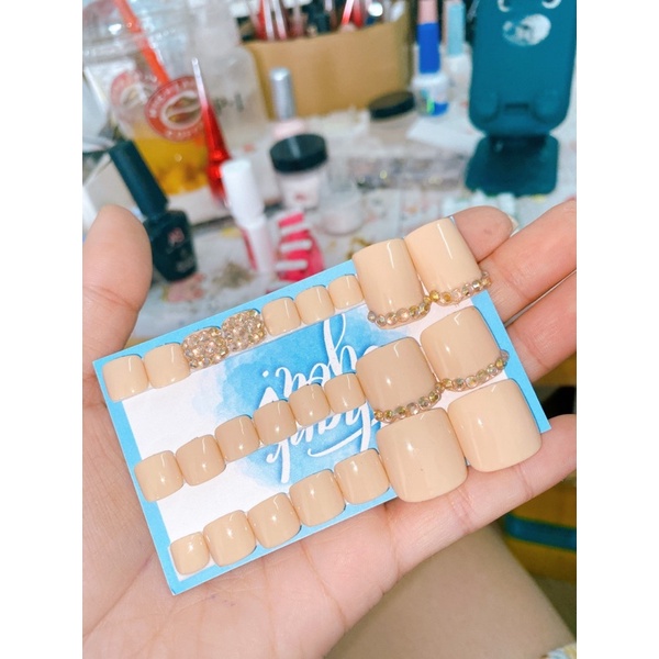 A124 bộ 24 móng chân giả màu da kèm keo dũa