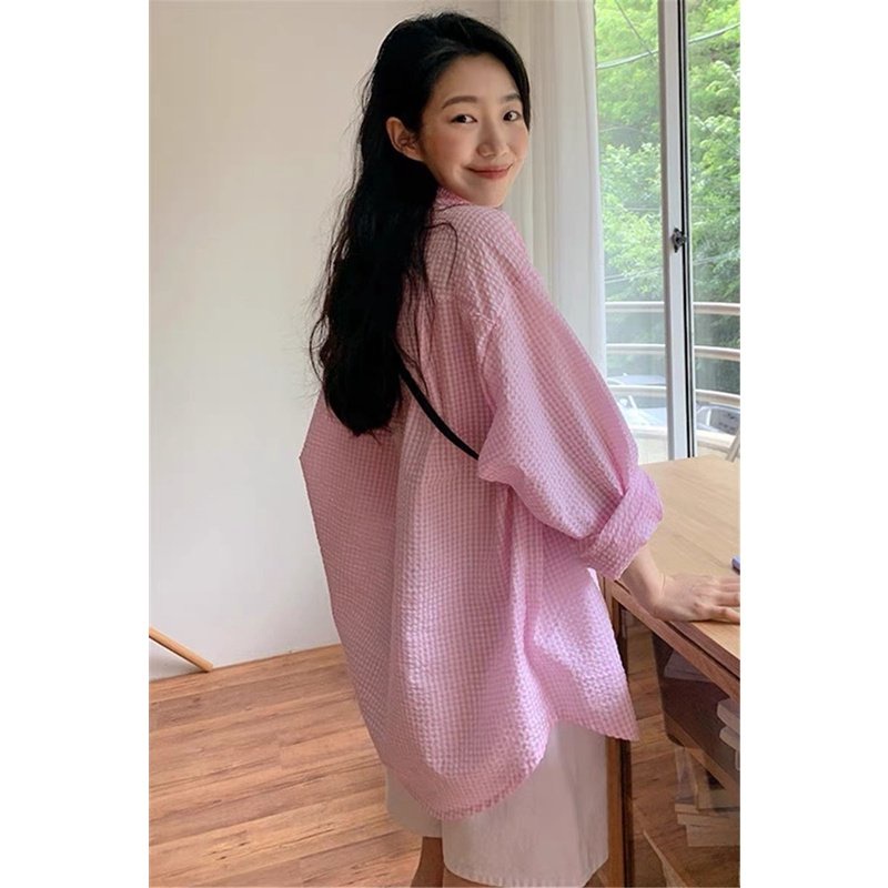 Áo Sơ Mi Nữ Kẻ Đuôi Tôm Dài Tay Vải Xốp 2 Màu Pastel