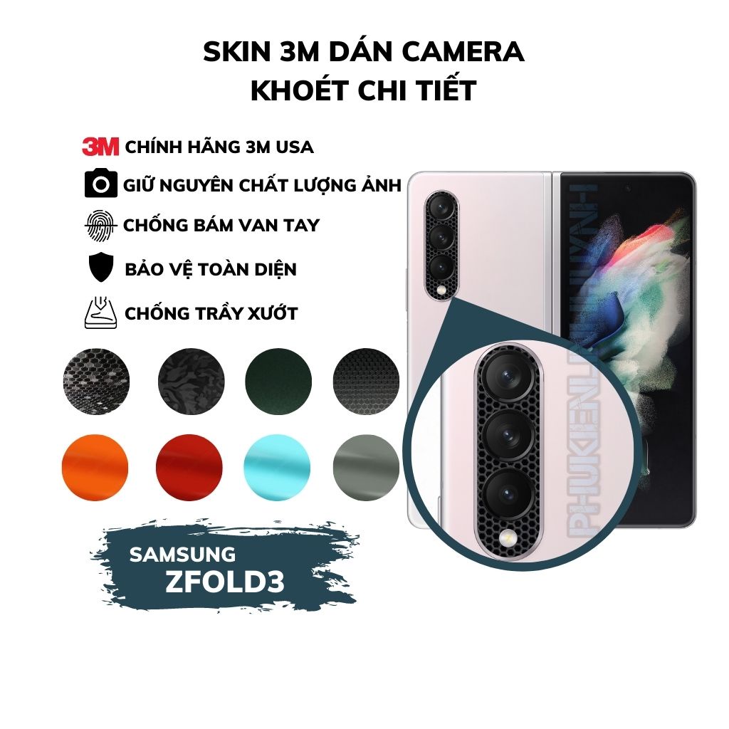 Samsung Z Fold 3_Combo 2 miếng dán camera sau chất liệu 3M chính hãng bảo vệ bề mặt kính cường lực, khoét lỗ chi tiết.