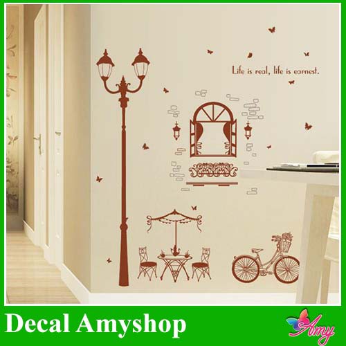 Decal dán tường Cột đèn nâu - DKN059