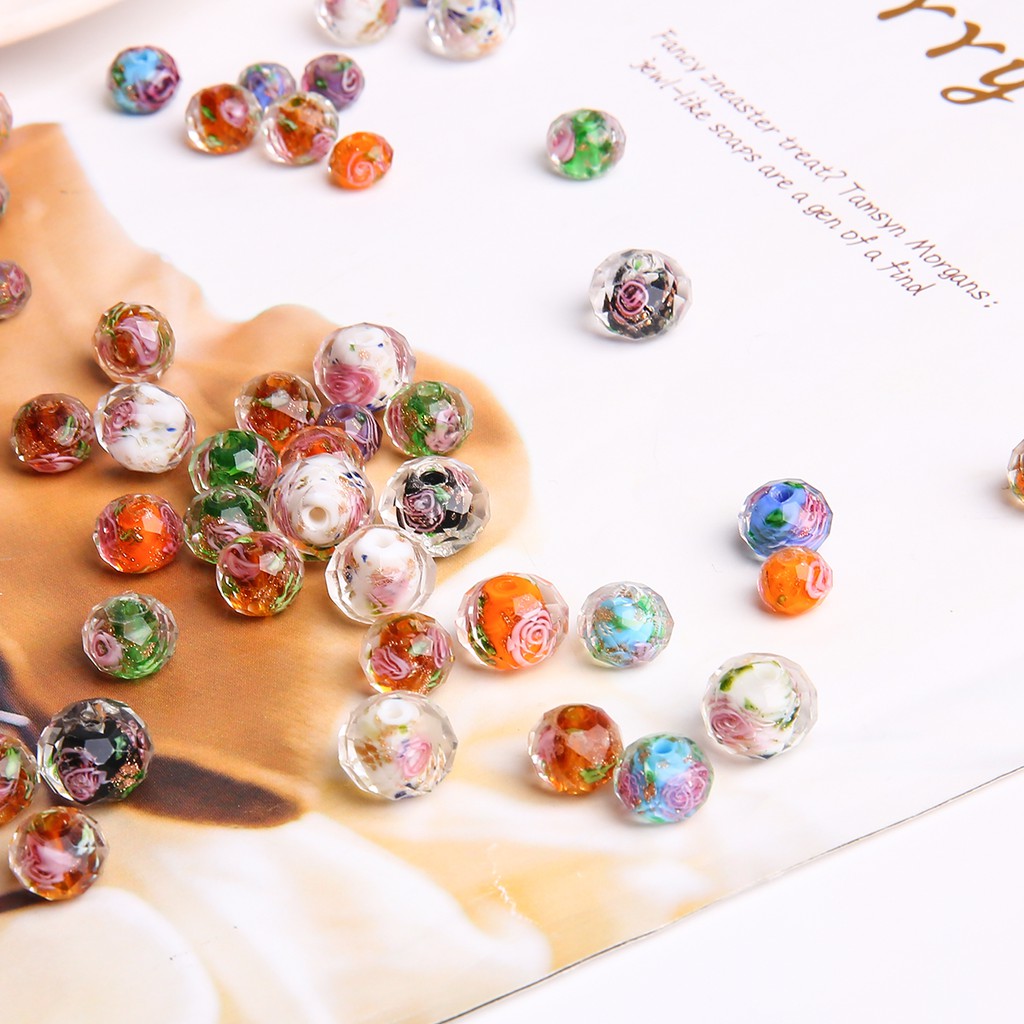 Set 10 Hạt Xâu Chuỗi Beadia Làm Trang Sức Bằng Thủy Tinh Trong Suốt Kích Thước 8/10/12mm