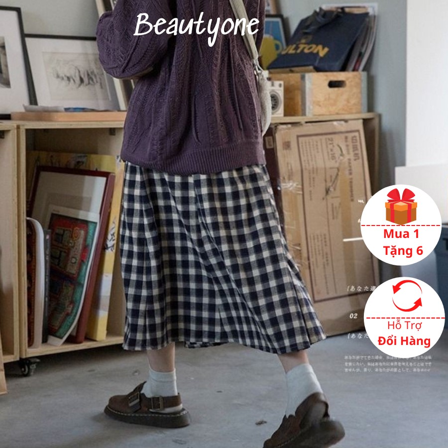[ Qùa Tặng Dây Buộc Tóc Bạn Nhé] Chân váy kẻ ô kiểu dáng vintage phong cách Hàn Quốc, chân váy dài chất vải thô