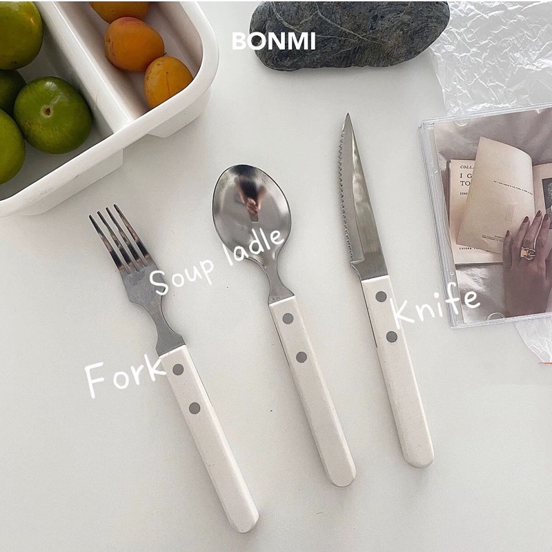 Sét dao/dĩa/thìa thép không gỉ, bộ dao dĩa ăn bít tết, dĩa steak cao cấp, BONMI decor Hàn Quốc