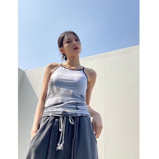 Áo Hai Dây In Họa Tiết Phong Cách Hàn Quốc Thời Trang Cho Nữ