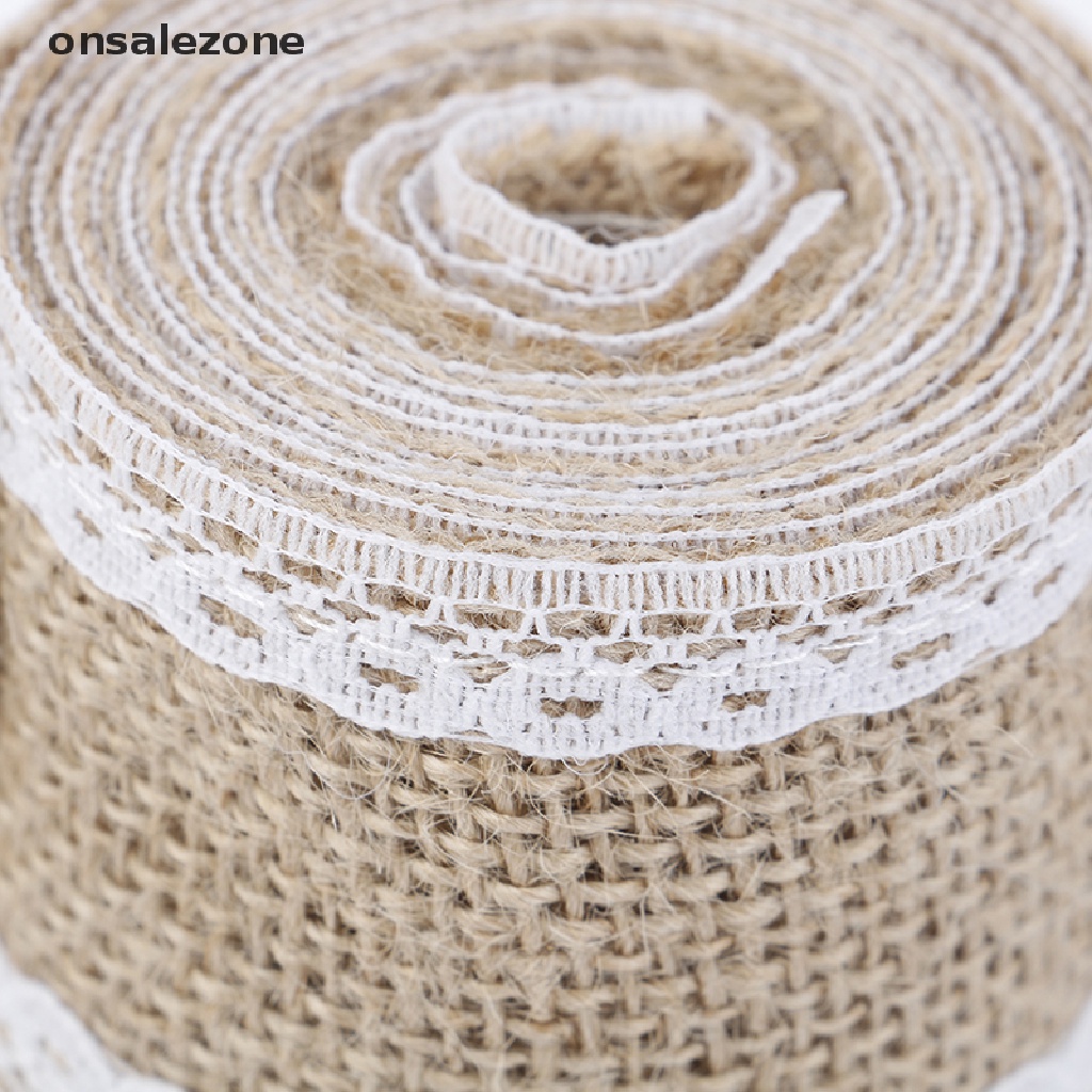 Cuộn ruy băng vải bố viền ren trắng dài 2m trang trí đa dụng