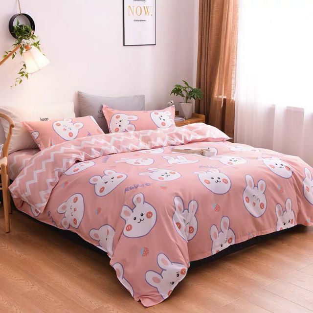 Bộ Chăn Ga Gối Thỏ Hồng Cotton Poly