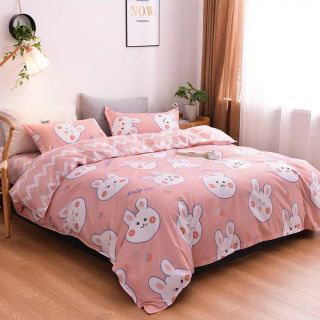 Bộ Chăn Ga Gối Thỏ Hồng Cotton Poly
