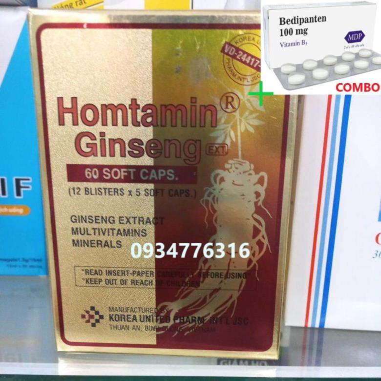 Combo Bedipanten 100mg +  Homtamin Korea nhập khẩu chính hãng có sâm hộp 12 vỉ x 5 viên