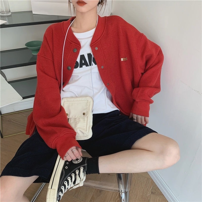 Áo khoác bóng chày tay dài phong cách Retro xuân thu mới cho nữ